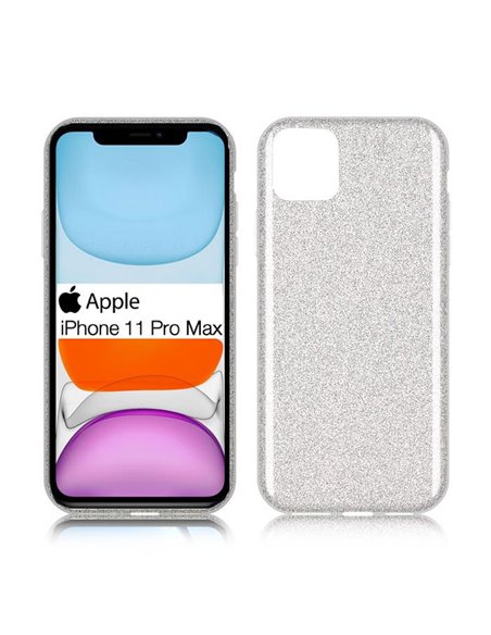 CUSTODIA per APPLE IPHONE 11 PRO MAX (6.5') IN GEL TPU SILICONE COLORE GRIGIO CON BRILLANTINI