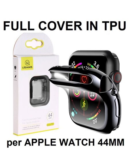 CUSTODIA per APPLE WATCH 44MM (SERIE 4, SERIE 5, SERIE 6, SERIE SE) COPERTURA TOTALE IN GEL TPU SILICONE TRASPARENTE CON CORNICE