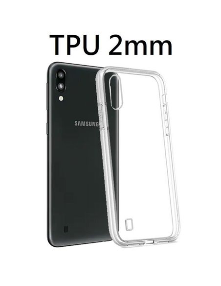 CUSTODIA per SAMSUNG GALAXY M10 (SM-M105) IN GEL TPU SILICONE 2mm TRASPARENTE CON CORNICE BIANCO OPACO