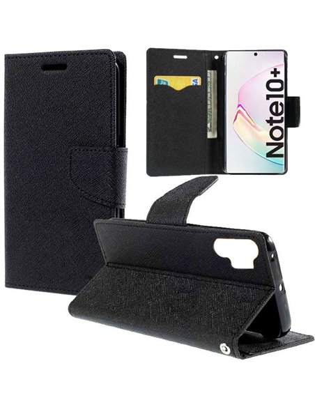 CUSTODIA per SAMSUNG GALAXY NOTE 10+ (SM-N975), NOTE 10+ 5G (SM-N976) - FLIP ORIZZONTALE CON STAND E INTERNO IN TPU COLORE NERO