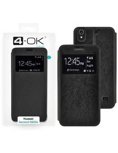 CUSTODIA per HUAWEI ASCEND G620s - FLIP ORIZZONTALE SIMLPELLE CON FINESTRA ID COLORE NERO ALTA QUALITA' 4-OK BLISTER