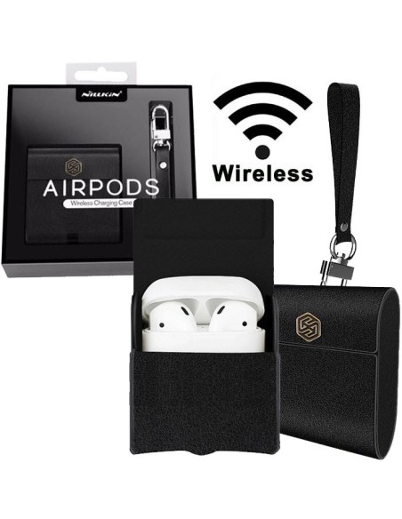 CUSTODIA WIRELESS IN SIMILPELLE PER APPLE AIRPODS CON CHIUSURA MAGNETICA COLORE NERO NILLKIN BLISTER