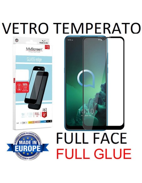 PELLICOLA per ALCATEL 3X (2019) IN VETRO TEMPERATO FULL FACE 9H - FULL GLUE 0,33mm CON CORNICE NERA MYSCREEN LITE BLISTER