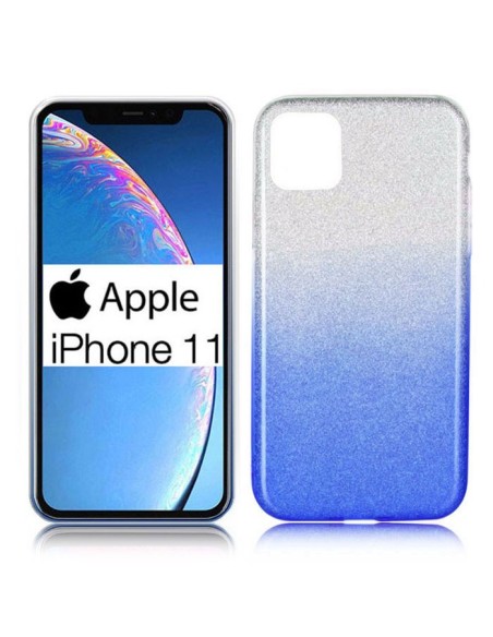 CUSTODIA per APPLE IPHONE 11 (6.1') IN GEL TPU SILICONE COLORE BLU SFUMATO CON BRILLANTINI