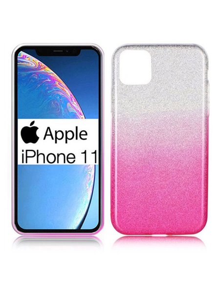 CUSTODIA per APPLE IPHONE 11 (6.1') IN GEL TPU SILICONE COLORE ROSA SFUMATO CON BRILLANTINI