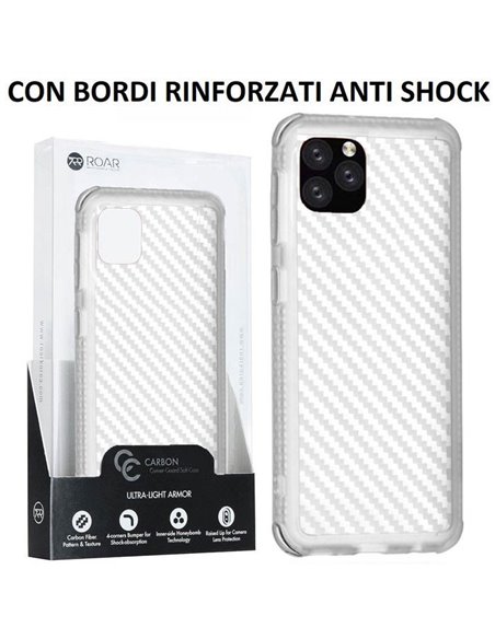 CUSTODIA per APPLE IPHONE 11 PRO (5.8')  IN TPU BIANCO TRASPARENTE EFFETTO CARBONIO CON BORDI RINFORZATI ANTI SHOCK ROAR BLISTER