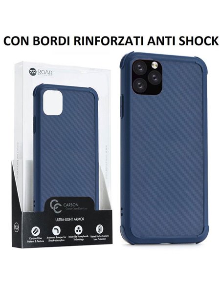 CUSTODIA per APPLE IPHONE 11 PRO (5.8') IN GEL TPU SILICONE BLU EFFETTO CARBONIO CON BORDI RINFORZATI ANTI SHOCK ROAR BLISTER