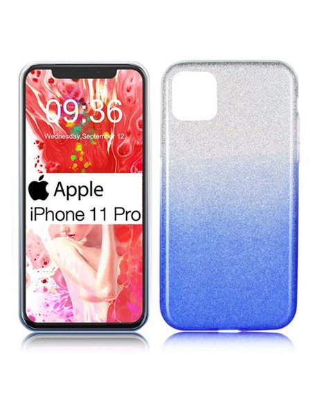 CUSTODIA per APPLE IPHONE 11 PRO (5.8') IN GEL TPU SILICONE COLORE BLU SFUMATO CON BRILLANTINI