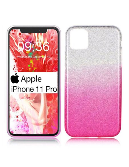 CUSTODIA per APPLE IPHONE 11 PRO (5.8') IN GEL TPU SILICONE COLORE ROSA SFUMATO CON BRILLANTINI