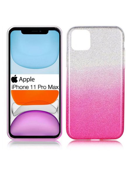 CUSTODIA per APPLE IPHONE 11 PRO MAX (6.5') IN GEL TPU SILICONE COLORE ROSA SFUMATO CON BRILLANTINI