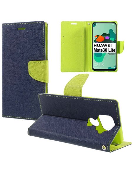 CUSTODIA per HUAWEI MATE 30 LITE - FLIP ORIZZONTALE CON INTERNO IN TPU SILICONE, STAND E CHIUSURA MAGNETICA COLORE BLU