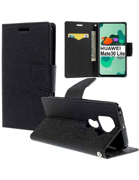 CUSTODIA per HUAWEI MATE 30 LITE - FLIP ORIZZONTALE CON INTERNO IN TPU SILICONE, STAND E CHIUSURA MAGNETICA COLORE NERO