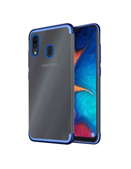 CUSTODIA per SAMSUNG GALAXY A30 (SM-A305), GALAXY A20 (SM-A205) IN GEL TPU SILICONE TRASPARENTE CON CORNICE COLORE BLU