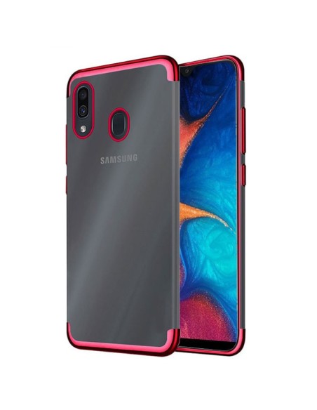 CUSTODIA per SAMSUNG GALAXY A30 (SM-A305), GALAXY A20 (SM-A205) IN GEL TPU SILICONE TRASPARENTE CON CORNICE COLORE ROSSO