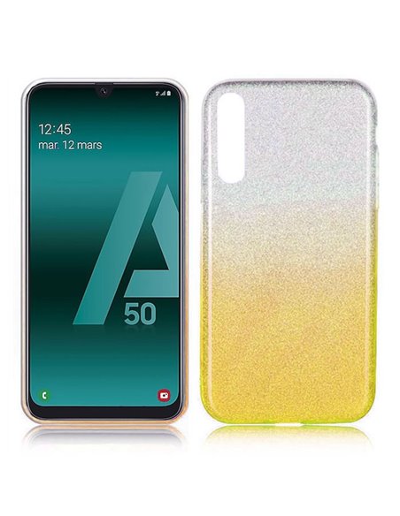 CUSTODIA per SAMSUNG GALAXY A50 (SM-A505), A30s (SM-A307), A50s (SM-A507) IN GEL TPU SILICONE ORO SFUMATO CON BRILLANTINI