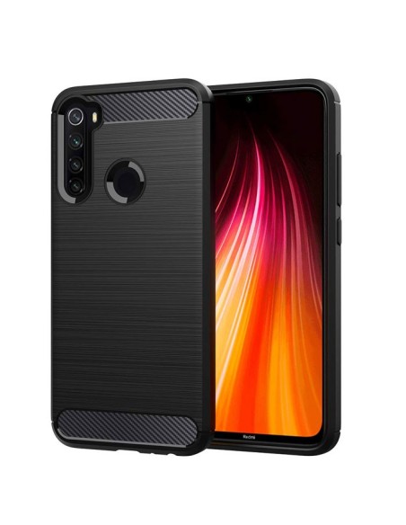 CUSTODIA per XIAOMI REDMI NOTE 8, NOTE 8 (2021) - IN GEL TPU SILICONE EFFETTO METALLICO CON INSERTI IN FANTASIA CARBONIO COLORE 