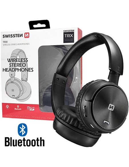CUFFIA BLUETOOTH 4.2 A FASCIA REGOLABILE CON MICROFONO INTEGRATO, LETTORE DI SCHEDE MICRO SD E RADIO FM NERO SWISSTEN BLISTER