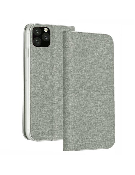 CUSTODIA per APPLE IPHONE 11 PRO (5.8') - FLIP ORIZZONTALE CON CHIUSURA MAGNETICA INVISIBILE, INTERNO IN TPU GRIGIO BORDO SILVER