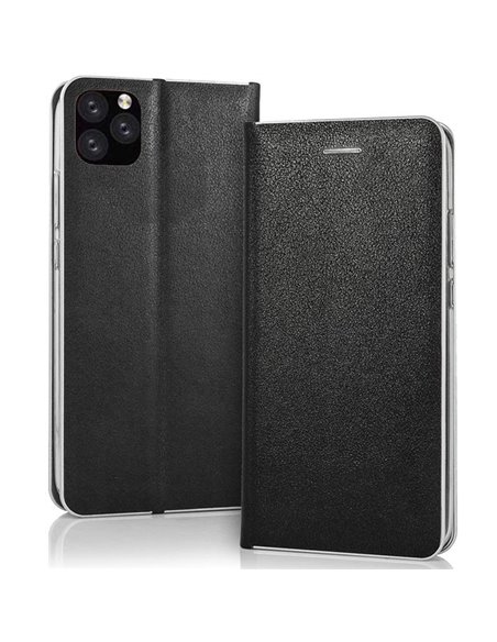 CUSTODIA per APPLE IPHONE 11 PRO (5.8') - FLIP ORIZZONTALE CON CHIUSURA MAGNETICA INVISIBILE, INTERNO IN TPU NERO BORDO SILVER