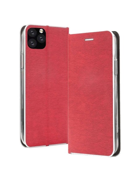 CUSTODIA per APPLE IPHONE 11 PRO (5.8') - FLIP ORIZZONTALE CON CHIUSURA MAGNETICA INVISIBILE, INTERNO IN TPU ROSSO BORDO SILVER