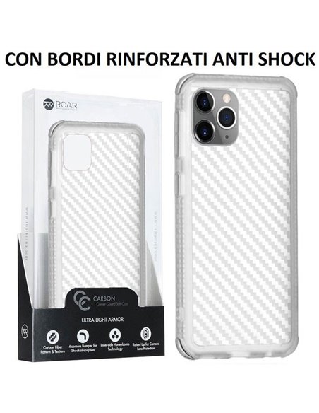 CUSTODIA per APPLE IPHONE 11 PRO MAX (6.5') IN TPU BIANCO TRASPARENTE EFFETTO CARBONIO CON BORDI RINFORZATI ANTI SHOCK ROAR