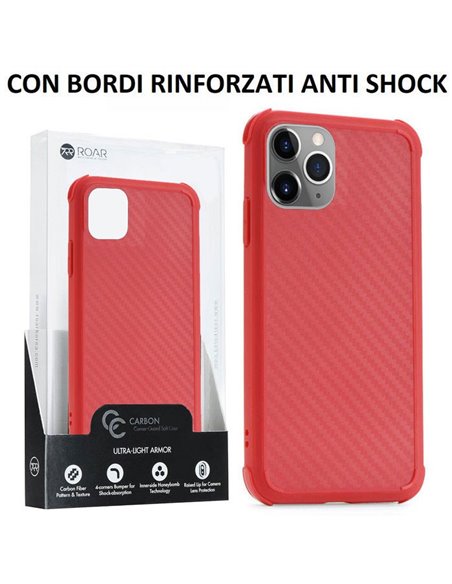 CUSTODIA per APPLE IPHONE 11 PRO MAX (6.5') IN TPU SILICONE ROSSO EFFETTO CARBONIO CON BORDI RINFORZATI ANTI SHOCK ROAR BLISTER