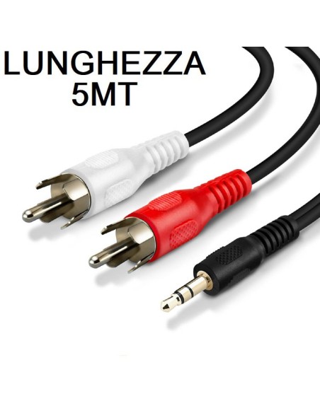 CAVO AUDIO DA JACK 3,5mm MASCHIO A 2 RCA MASCHIO LUNGHEZZA CAVO 5M Mt. COLORE NERO YP-001.5M