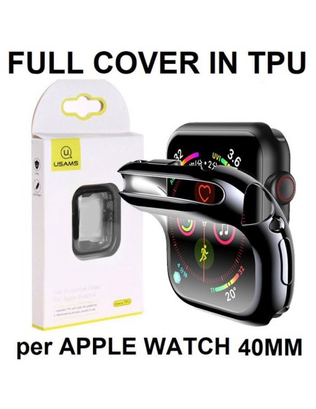 CUSTODIA per APPLE WATCH 40MM (SERIE 4, SERIE 5, SERIE 6, SERIE SE) COPERTURA TOTALE IN GEL TPU SILICONE COLORE NERO USAMS BLIST