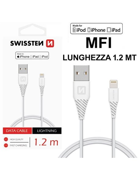 CAVO USB LIGHTNING con CERTIFICATO MFI - LUNGHEZZA 1.2 MT COLORE BIANCO 71526501 SWISSTEN BLISTER
