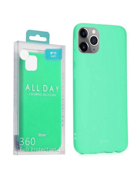 CUSTODIA per APPLE IPHONE 11 PRO (5.8') IN GEL TPU SILICONE COLORE VERDE ACQUA ALTA QUALITA' ROAR COLORFUL BLISTER