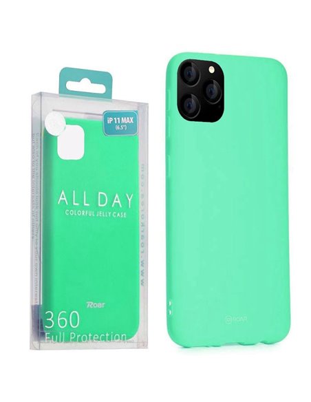 CUSTODIA per APPLE IPHONE 11 PRO MAX (6.5') IN GEL TPU SILICONE COLORE VERDE ACQUA ALTA QUALITA' ROAR COLORFUL BLISTER