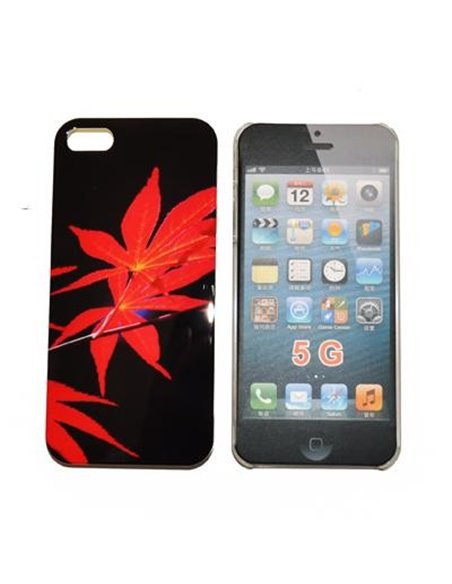 CUSTODIA per APPLE IPHONE SE, IPHONE 5S, IPHONE 5 - BACK RIGIDA FANTASIA FOGLIE ROSSE