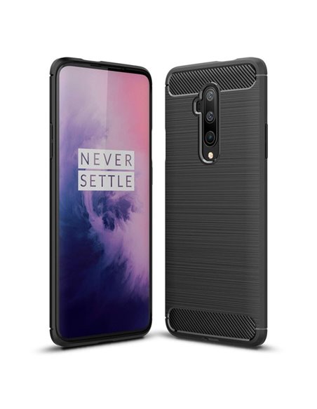 CUSTODIA per ONEPLUS 7T PRO (6.67') IN GEL TPU SILICONE EFFETTO METALLICO CON INSERTI IN FANTASIA CARBONIO COLORE NERO