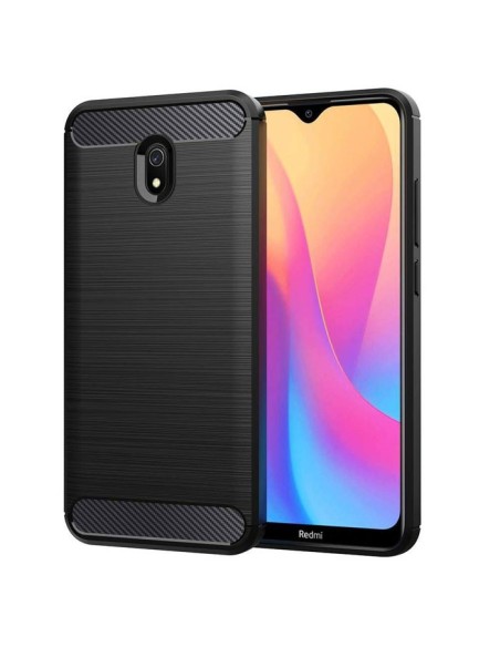 CUSTODIA per XIAOMI REDMI 8A - IN GEL TPU SILICONE EFFETTO METALLICO CON INSERTI IN FANTASIA CARBONIO COLORE NERO