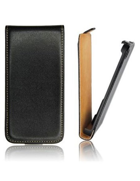 CUSTODIA FLIP VERTICALE SLIM PELLE NERA per LG OPTIMUS L4 II, E440 