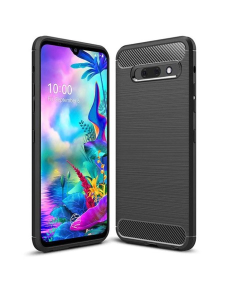 CUSTODIA per LG G8X ThinQ, V50S ThinQ 5G - IN GEL TPU SILICONE EFFETTO METALLICO CON INSERTI IN FANTASIA CARBONIO COLORE NERO