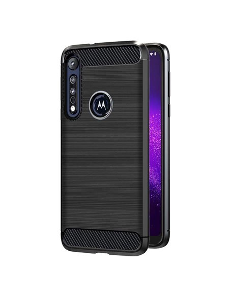 CUSTODIA per MOTOROLA ONE MACRO, MOTO G8 PLAY - IN GEL TPU SILICONE EFFETTO METALLICO CON INSERTI IN FANTASIA CARBONIO NERO