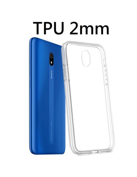 CUSTODIA per XIAOMI REDMI 8A - IN GEL TPU SILICONE 2mm TRASPARENTE CON CORNICE BIANCO OPACO