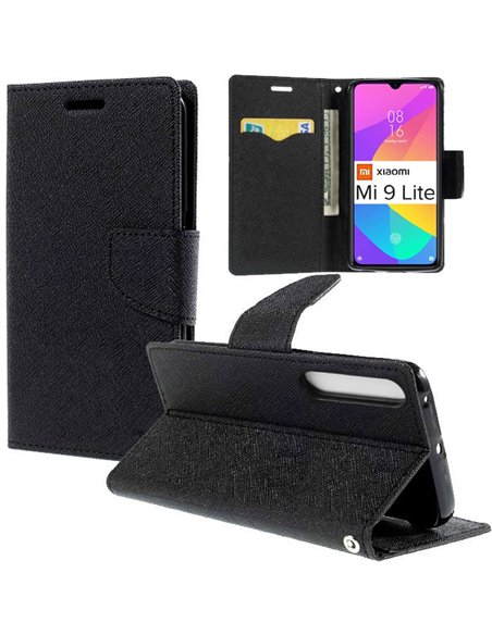 CUSTODIA per XIAOMI MI 9 LITE, MI CC9 (6.39') - FLIP ORIZZONTALE CON INTERNO IN TPU E CHIUSURA MAGNETICA COLORE NERO