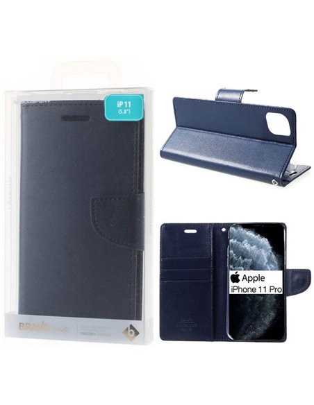 CUSTODIA per APPLE IPHONE 11 PRO (5.8') - FLIP ORIZZONTALE SIMILPELLE CON INTERNO IN TPU E STAND BLU BRAVO MERCURY BLISTER