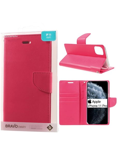 CUSTODIA per APPLE IPHONE 11 PRO (5.8') - FLIP ORIZZONTALE SIMILPELLE CON INTERNO IN TPU E STAND FUCSIA BRAVO MERCURY BLISTER