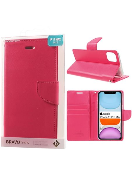 CUSTODIA per APPLE IPHONE 11 PRO MAX (6.5') - FLIP ORIZZONTALE SIMILPELLE CON INTERNO IN TPU E STAND FUCSIA BRAVO MERCURY BLISTE