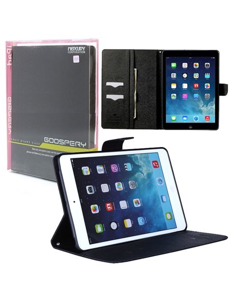 CUSTODIA BOOK ORIZZONTALE per APPLE IPAD AIR, IPAD 5 CON INTERNO IN TPU, STAND E PORTA CARTE COLORE NERO ALTA QUALITA' MERCURY