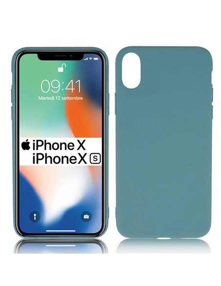 CUSTODIA per APPLE IPHONE X, IPHONE XS (5.8') IN GEL TPU SILICONE SLIM COLORE PETROLIO SATINATO