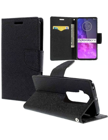 CUSTODIA per MOTOROLA ONE ZOOM, ONE PRO - FLIP ORIZZONTALE CON INTERNO IN TPU, STAND E CHIUSURA MAGNETICA COLORE NERO