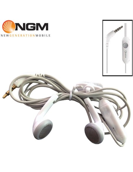 AURICOLARE STEREO ORIGINALE NGM HI-20 CON TASTO GESTIONE CHIAMATA, CLIP DI FISSAGGIO E JACK 3,5mm COLORE BIANCO BULK