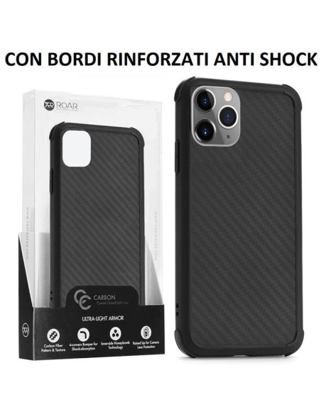 CUSTODIA per APPLE IPHONE 11 PRO MAX (6.5') IN GEL TPU SILICONE NERO EFFETTO CARBONIO CON BORDI RINFORZATI ANTI SHOCK ROAR BLIST