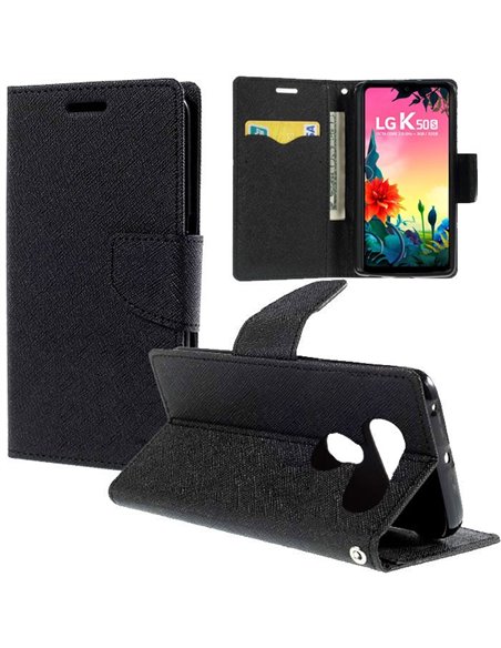 CUSTODIA per LG K50S, K50S DUAL SIM - FLIP ORIZZONTALE CON INTERNO IN TPU SILICONE, STAND E CHIUSURA MAGNETICA COLORE NERO