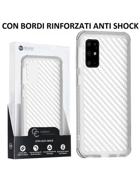 CUSTODIA per SAMSUNG GALAXY S20 (G980/G981) - IN TPU BIANCO TRASPARENTE EFFETTO CARBONIO CON BORDI RINFORZATI ANTI SHOCK ROAR