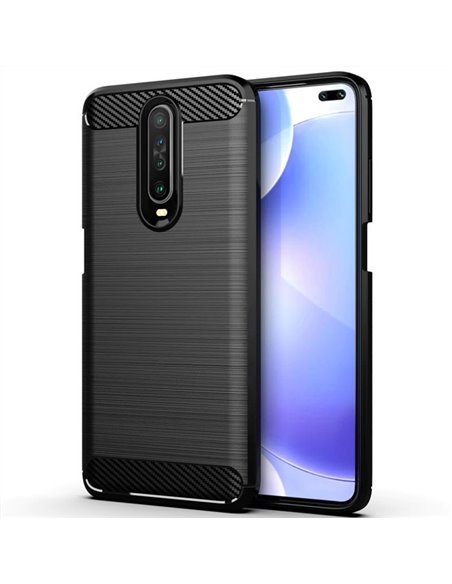 CUSTODIA per XIAOMI REDMI K30, K30 (5G), POCO X2 - IN GEL TPU EFFETTO METALLICO CON INSERTI IN FANTASIA CARBONIO NERO